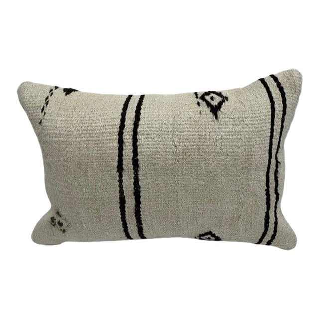Turkish Hemp Pillow Cushion Natural Beige Black Pillow Cushion Cover 16" x 24" For Sale