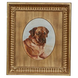 English 19th Century Oil on Board Mastiff Dog Painting in Giltwood Frame For Sale