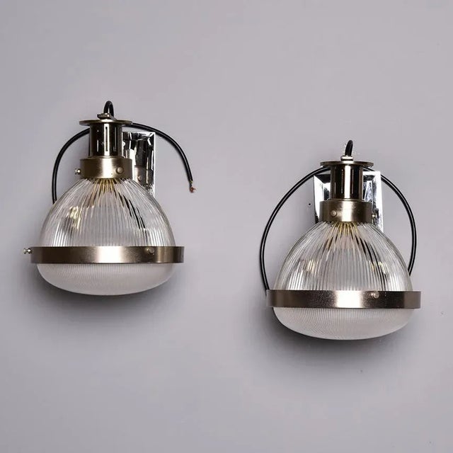 Industrial Vintage English Industrial Chrome and Glass Sconces - Pair For Sale - Image 3 of 10