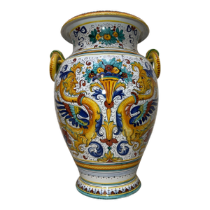 Monumental Antique Handmade Italian Majolica Painted Terracotta Gp Pottery Vase