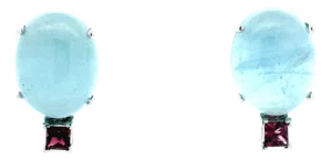 Talia Jade 14k White Gold Aquamarine Cabochon & Pink Tourmaline Earrings, A Pair