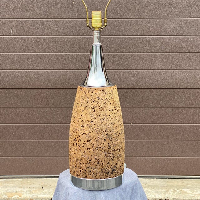1960s Mid-Century Modern Chrome & Cork Table Lamp For Sale - Image 5 of 13