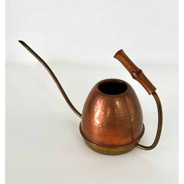 1960s Mid Century Copper and Brass Watering Can With Bamboo Handle For Sale - Image 5 of 16