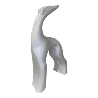 Mid-Century White Royal Haegar Whippet Greyhound Art Deco Ceramic Sculpture For Sale