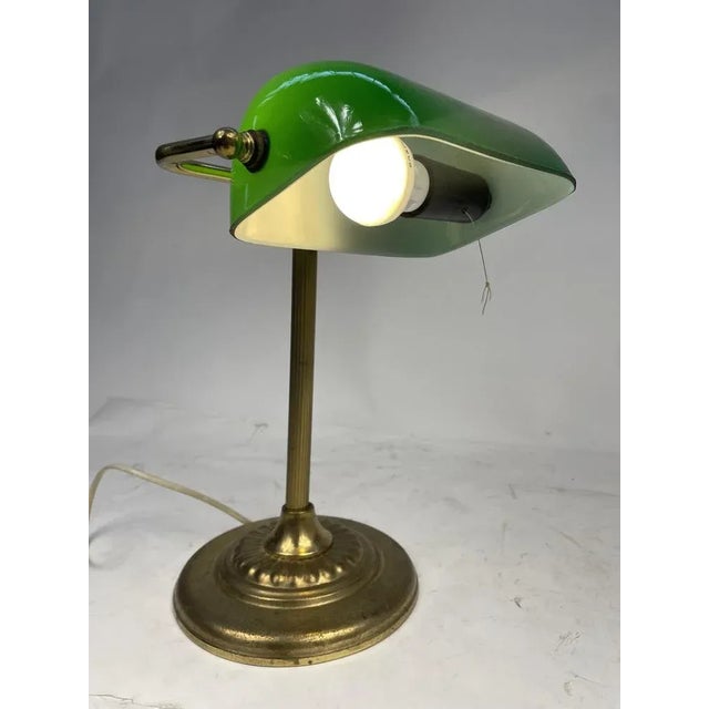 Metal Vintage Ministerial Lamp in Brass and Green Glass, 1950s For Sale - Image 7 of 12
