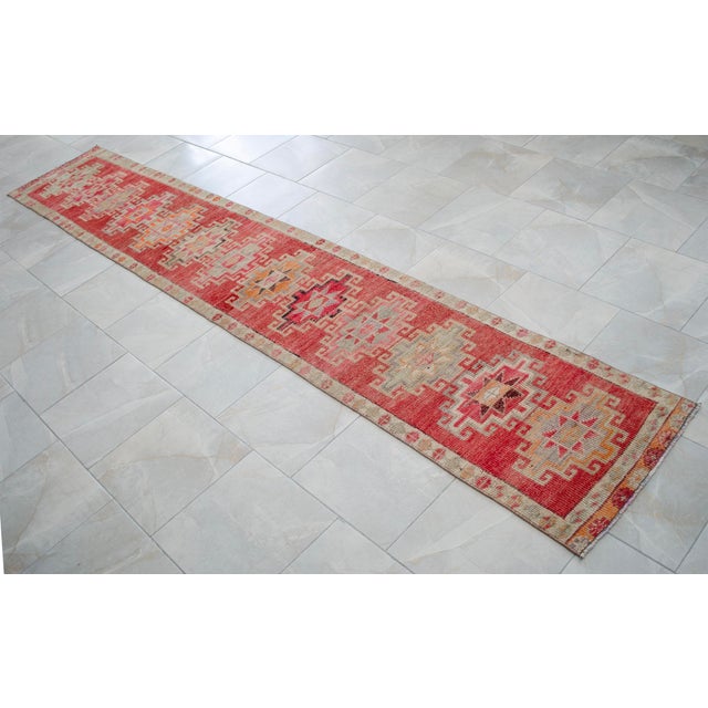 Hand-Knotted Narrow Runner Turkish Rug Hallway Decor- 2'1' X 12'3' For Sale - Image 10 of 15