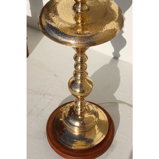1960s Hollywood Regency Brass Floor Lamp with Shade For Sale - Image 10 of 11