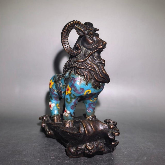 Late 20th Century Cloisonné Enamel Ram Statue With Coin Collar For Sale - Image 5 of 9