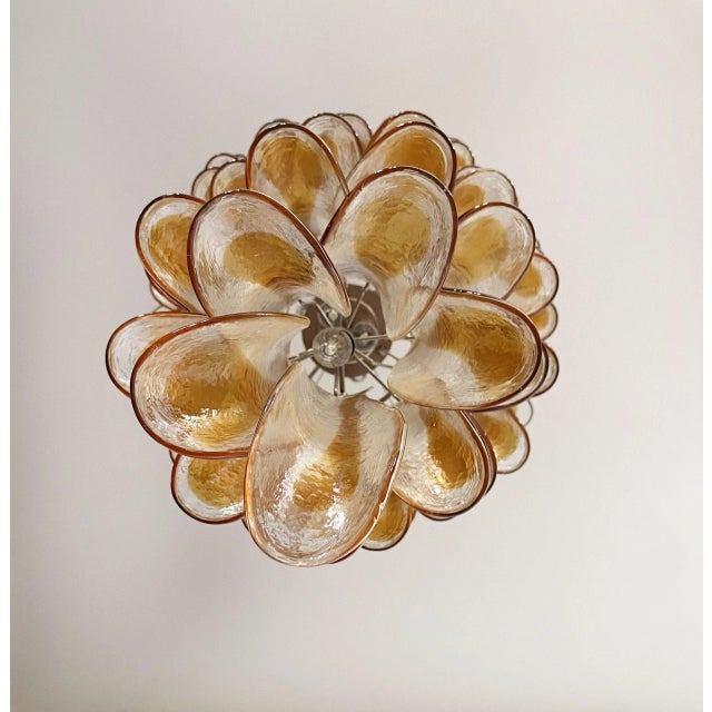 Murano Italian Murano Glass Spiral Chandelier, 83 Amber and Crystal Petals For Sale - Image 4 of 10
