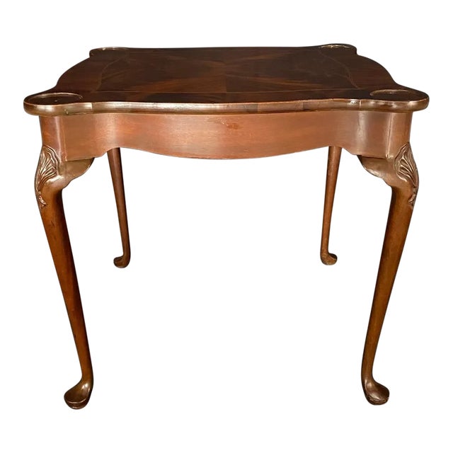 Vintage British Queen Anne Style Carved Mahogany Game Table For Sale