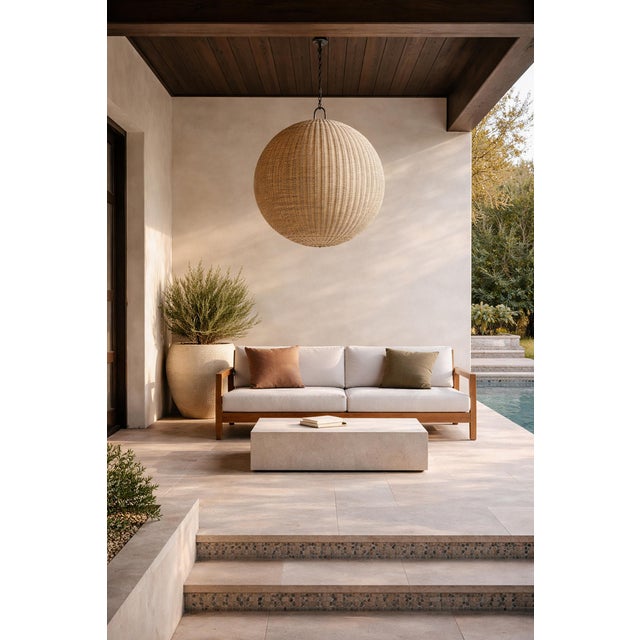 Contemporary Outdoor Faux Rattan Globe Pendant Light 36" For Sale In Los Angeles - Image 6 of 10