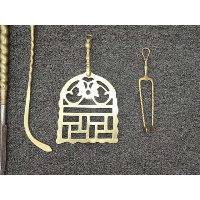 1970s French Country Barley Twist Gold Brass Fireplace Tools - 7 Pieces For Sale - Image 12 of 13