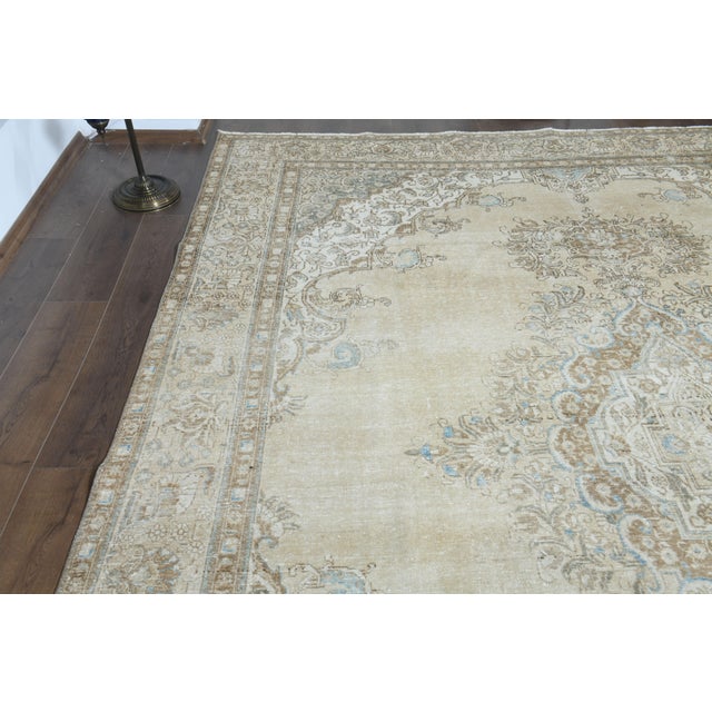 1970s 1970s Vintage Persian Handmade Wool Cotton Beige Area Rug For Sale - Image 5 of 11