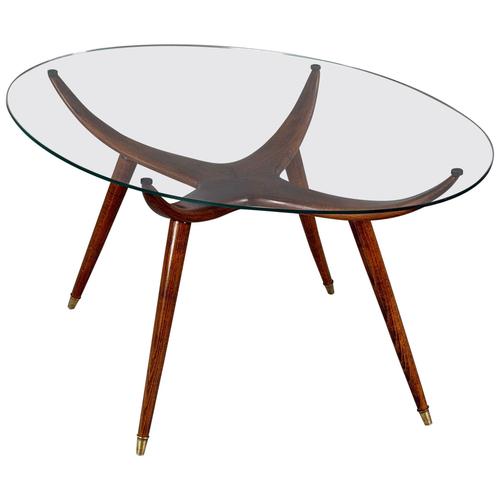 Oval Coffee Table in Walnut and Brass from Nicolay Diulgheroff, Italy, 1950s For Sale - Image 14 of 14