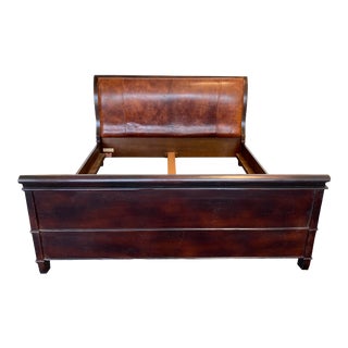 Baker Milling Road King Wood and Leather Sleigh Bed For Sale