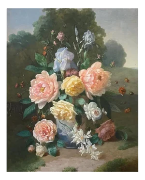 Henri Robbe, Bunch of Flowers Still Life, Oil on Panel, 1840s