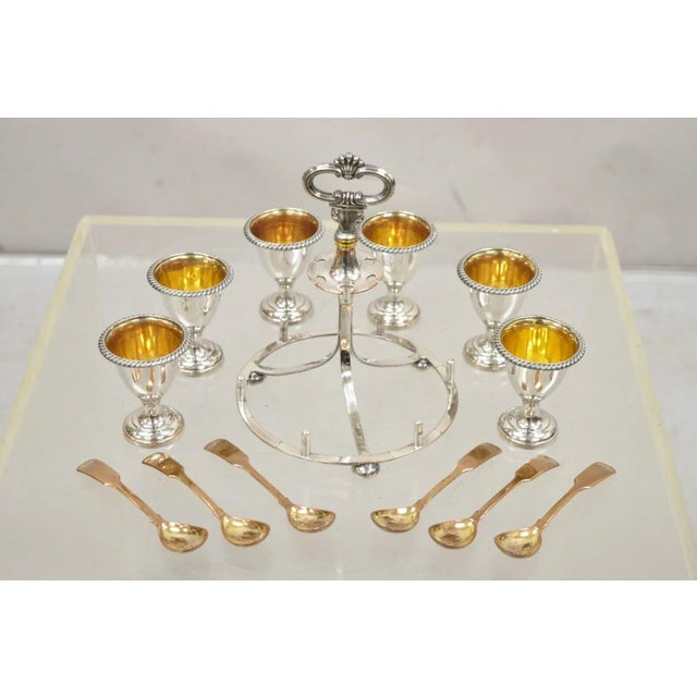 Victorian Antique Victorian Silver Plated Egg Server With Spoon Set - Serving for 6 For Sale - Image 3 of 10