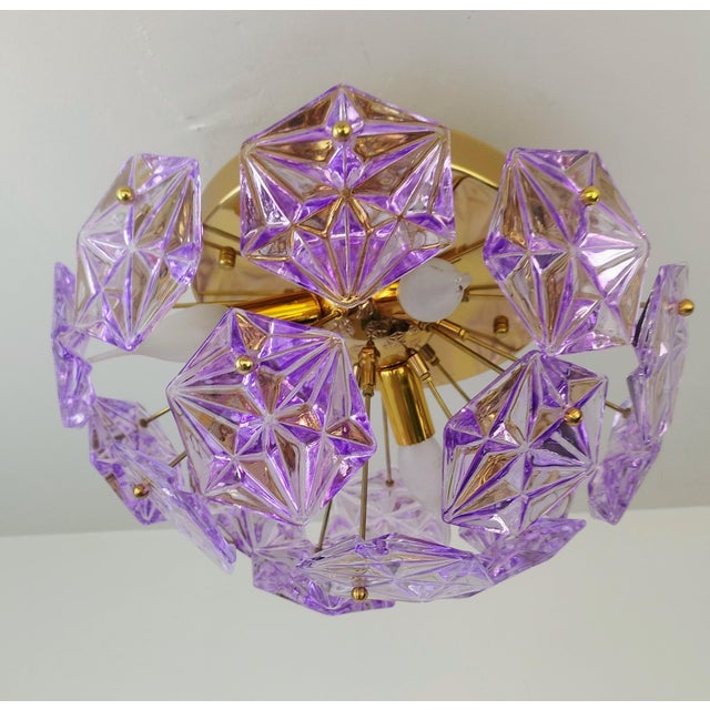 Vintage Prismatic Sputnik Chandelier Mid-Century Modern Sputnik Flush Mount Purple Diamond-Cut Glass Lighting For Sale - Image 4 of 12