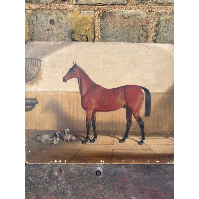 Late 1800s beautifully painted equine portrait, an unframed British school oil painting on board depicting a bay horse...