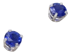 14k White Gold & Blue Sapphire Stud Earrings, A Pair