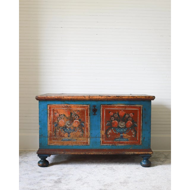 The paint is all original on this lovely Austrian marriage trunk or chest, dating from 1870. Constructed from pine with...