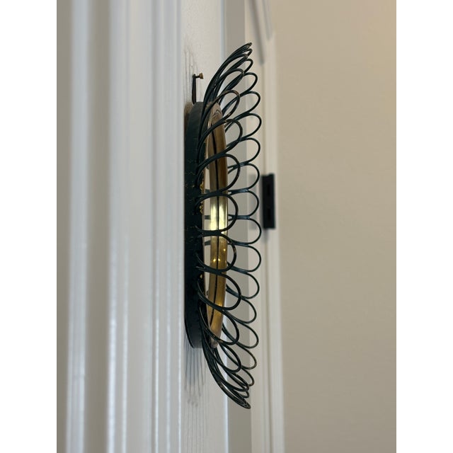 Metal Petite Scale Modernist French Round Brass Sunburst Loop Mirror, 1950s For Sale - Image 7 of 15