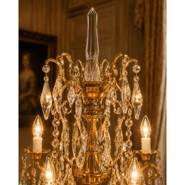 1990s 1990 French Louis XVI Gold Bronze Crystal Candelabra Table Lamp For Sale - Image 5 of 16