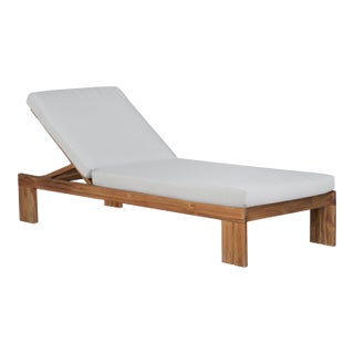 Paradiso Outdoor Teak Chaise - Gray Fabric For Sale
