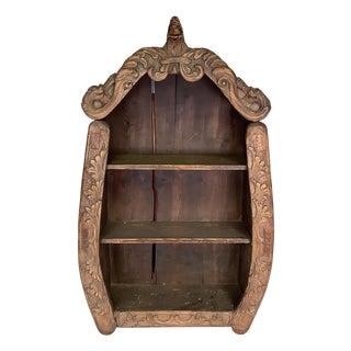 Antique Hand Carved Bear Wall Shelf Hanging Display Black Forest Style Primitive Folk Art For Sale