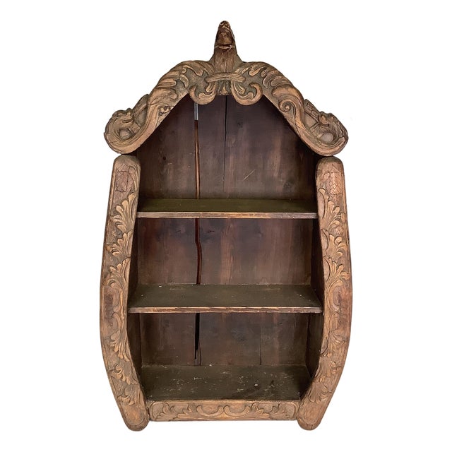 Antique Hand Carved Bear Wall Shelf Hanging Display Black Forest Style Primitive Folk Art For Sale
