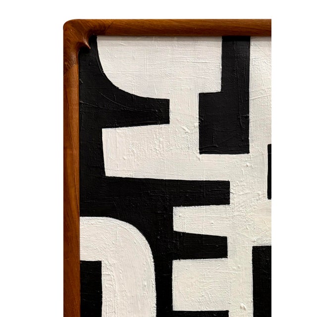 Mid-Century Modern Original Contemporary Framed Abstract Geometric Black and White Painting For Sale - Image 3 of 3