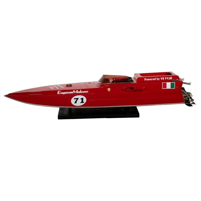 Red Vintage Ferrari Freccia Rossa Speed Motorboat Model in Mahogany For Sale - Image 8 of 8