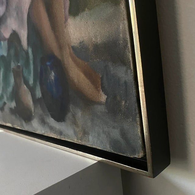 Vintage Figurative Seated Female Acrylic Painting For Sale - Image 4 of 9