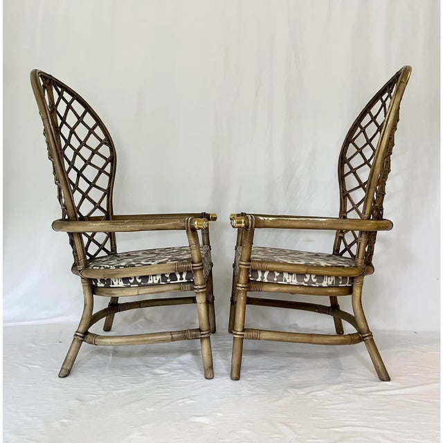Tan Vintage Fan Back Peacock Rattan Chairs Attributed to Ficks Reed ~ a Pair For Sale - Image 8 of 11