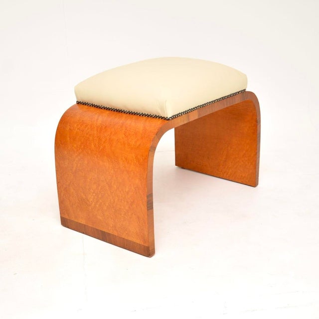 Art Deco Birds Eye Maple and Leather Stool, 1930s For Sale - Image 3 of 10