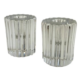 Ridgeleigh Ribbed Glass Candlestick Holders by Heisey - Set of 2 For Sale