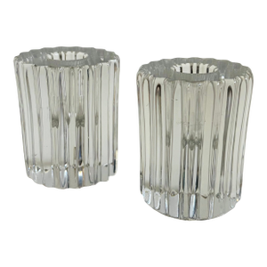 Ridgeleigh Ribbed Glass Candlestick Holders by Heisey - Set of 2
