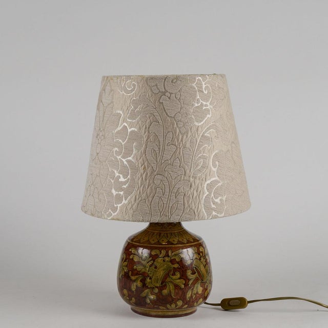 Brown Vintage Working Lamp in Glazed Ceramic with Damask Hood For Sale - Image 8 of 9