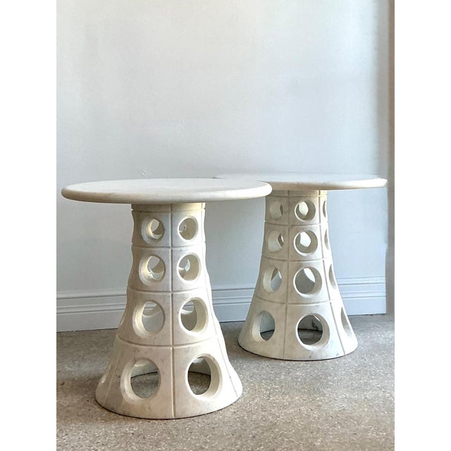 Off-white Vintage Italian Marble Cutout Side Tables - A Pair For Sale - Image 8 of 14