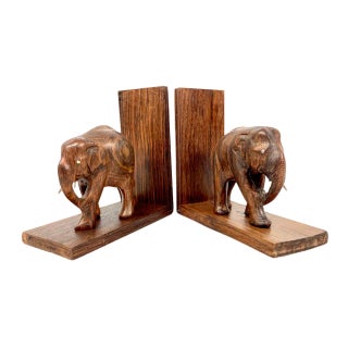Rosewood Bookend with Elephant, Set of 2 For Sale