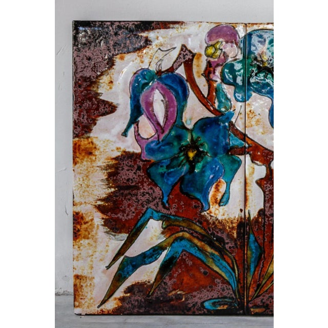 Wall Mounted Blue Flower Ceramic Tile, 1970 For Sale - Image 3 of 7