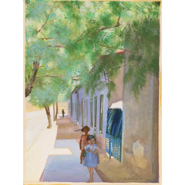 Signed lower right, 'Marian Stahl' and painted circa 1960. Inscribed verso, 'Meyer St, Tucson AZ' with artist address. A...