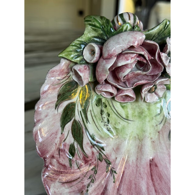 Ceramic LastChance!Hand Painted Floral Shell Motif Trompe L’Oleil Trinket Tray or Vide Poche - California For Sale - Image 7 of 8