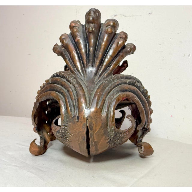 Thick Antique Handmade Forged Copper Brutalist Candle Holder Centerpiece Pricket For Sale - Image 4 of 13