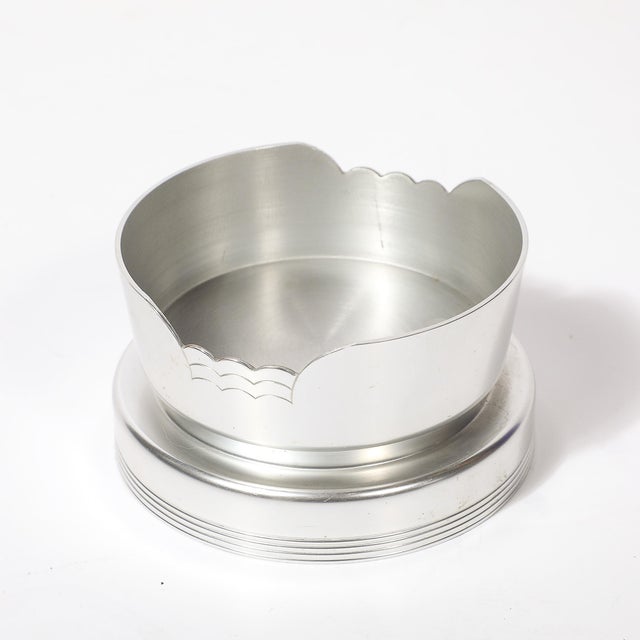 1930s Art Deco Ice Bucket in Blue Glass W/ Aluminum Base & Tongs Signed Kensington For Sale - Image 13 of 16