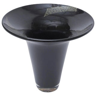 Vintage Murano Black Amethyst and Gold Foil Trumpet Glass Vase by Seguso, 1980's For Sale