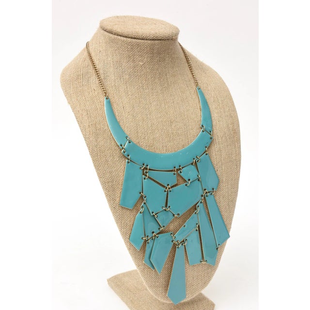 Turquoise Enamel and Gilt Chain Bib Necklace For Sale - Image 9 of 10