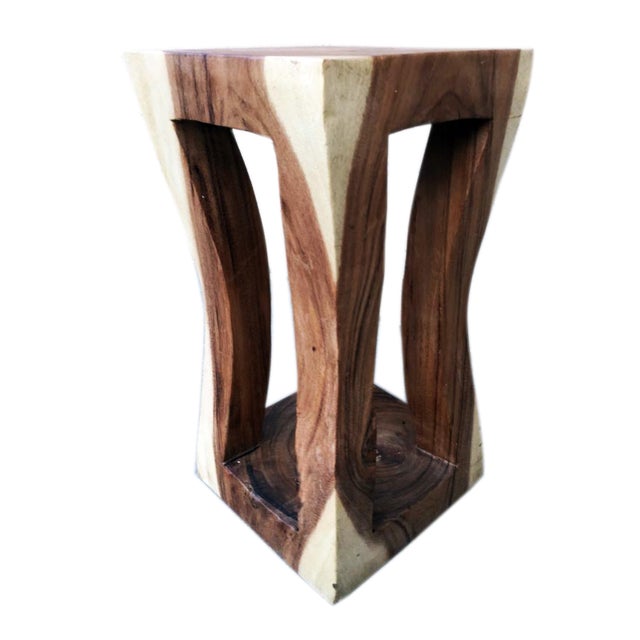 Contemporary Natural Wood Four Leg Curve Stool For Sale - Image 3 of 3