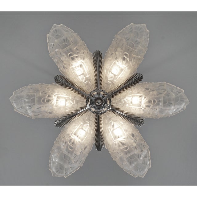 Metal French Art Deco Chandelier by Francis Hubens & Degue 1930 France For Sale - Image 7 of 13
