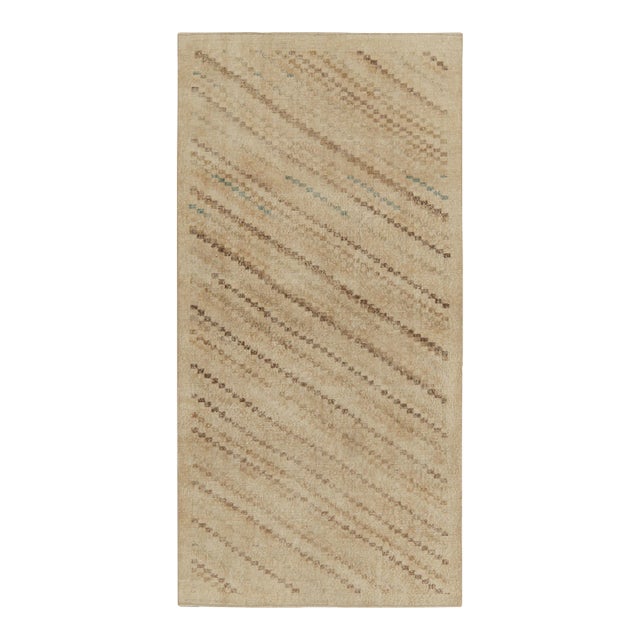 1960s Vintage Distressed Rug in Beige-Brown Geometric Pattern For Sale